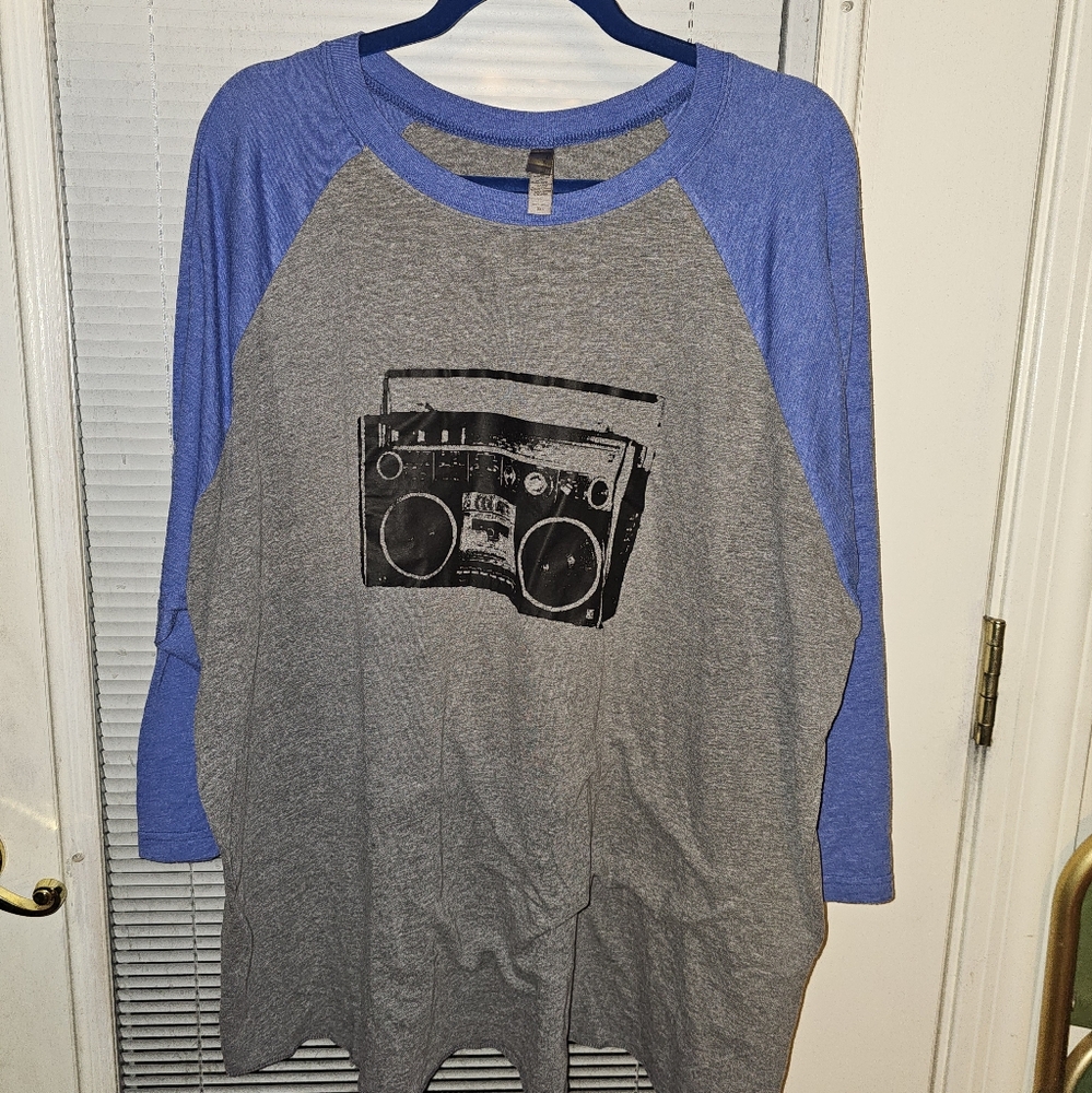 Next Level Apparel Blue and Gray Long Sleeve Raglan Tee